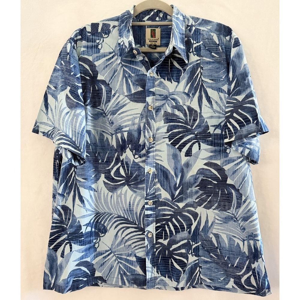 Vintage Tori Richard Men's XL Tropical Blue Hawaiian Shirt 100% Cotton USA‎